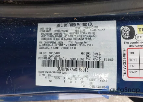 2006 Ford Fusion Se from USA, damaged, VIN 3FAHP07Z76R188016